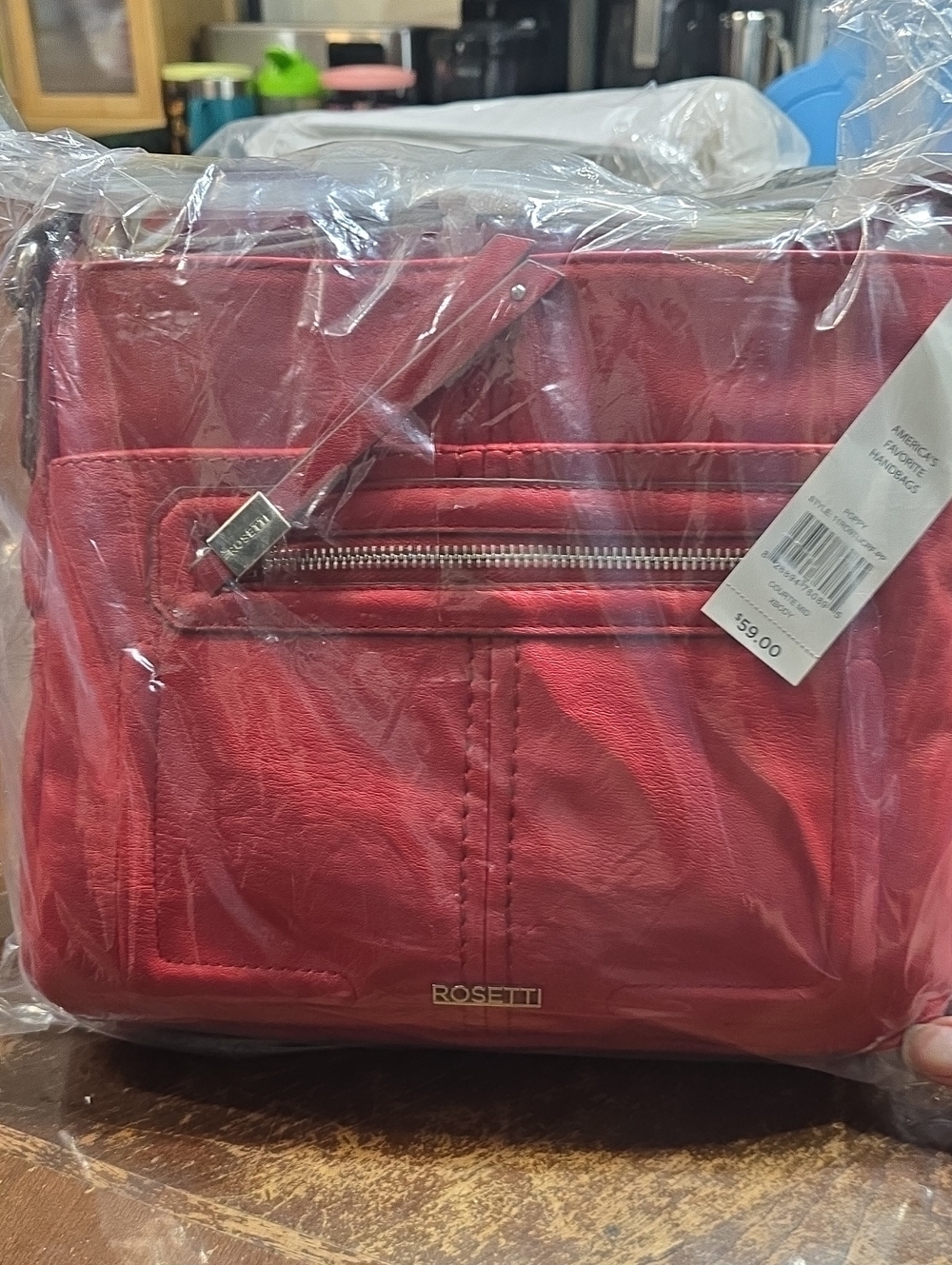 NWT Rosetti Red Faux Leather Shoulder Tote with Front Zip MSRP $59
